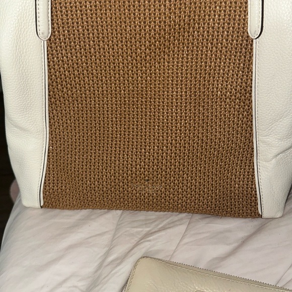 Kate Spade Jackson White and tan leather Shoulder Bag with Textured Center new - Picture 9 of 11